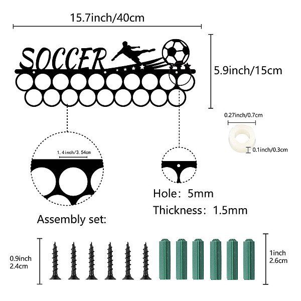 

PandaHall Iron Medal Holder Frame, Medals Display Hanger Rack, with Screws, Black, Football, 15x40cm, Hole: 5mm Iron Football Black