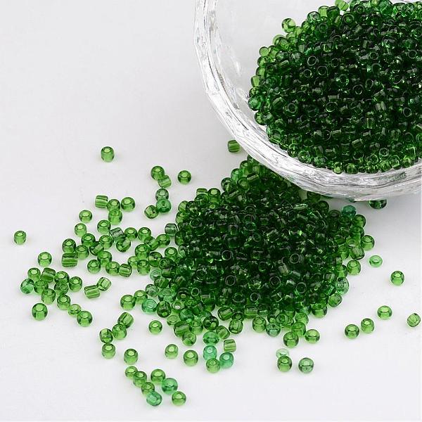 

PandaHall 12/0 Glass Seed Beads, Transparent, Round, Green, 2mm, Hole: 1mm, about 3100pcs/50g Glass Green