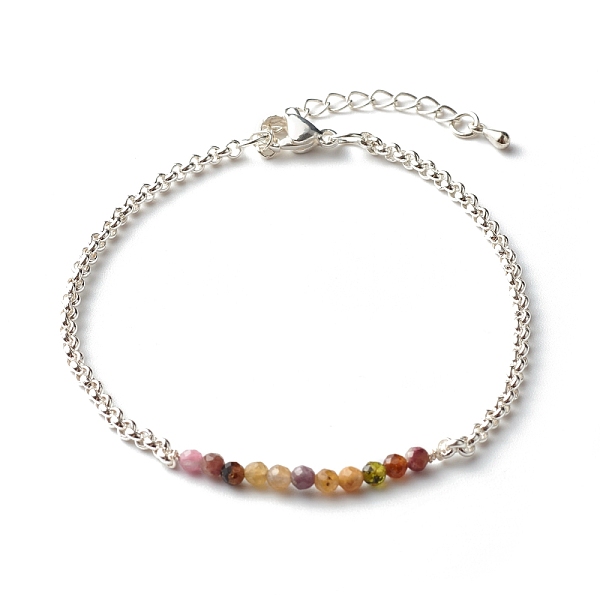 

PandaHall Natural Tourmaline Beaded Bracelets, with 304 Stainless Steel Rolo Chain, 7.48 inch(190mm) Tourmaline