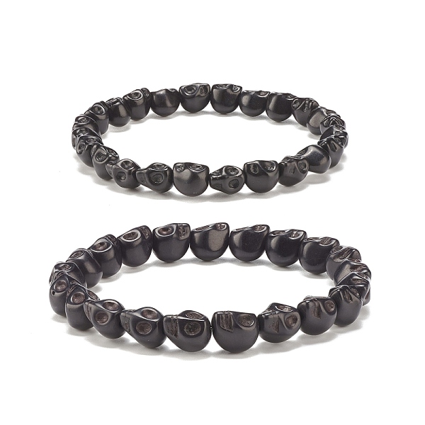 

PandaHall 2Pcs 2 Color Synthetic Turquoise(Dyed) Skull Stretch Bracelets Set, Gemstone Halloween Jewelry for Women, Black, Inner Diameter...