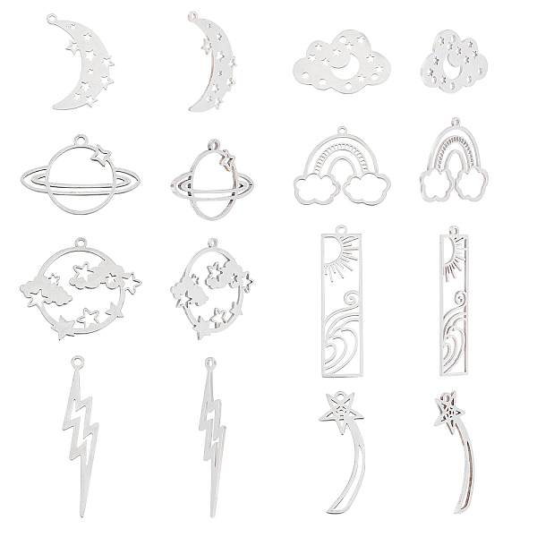 

PandaHall UNICRAFTALE 16Pcs 8 Styles Space Theme Mixed Shapes Pendants 201 Stainless Steel Charms Hypoallergenic Laser Cut Pendants for DIY...