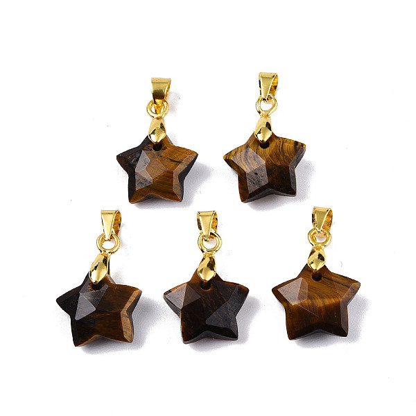 

PandaHall Natural Tiger Eye Charms, with Golden Plated Brass Findings, Faceted Star, Star: 12x12.5x5.5mm, Hole: 3.5x4mm Tiger Eye Star
