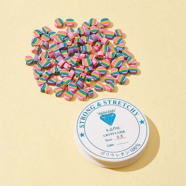 

PandaHall 100Pcs 2 Style Handmade Polymer Clay Beads, Flat Round & Heart with Stripe Pattern, Mixed Color, 7.5~9.5x8~9.5x4~4.5mm, Hole..., Multicolor