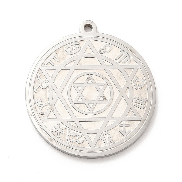 

PandaHall 304 Stainless Steel Pendants, Flat Round with Constellation & Star of David Pattern Charm, Stainless Steel Color, 33x30x2mm, Hole...