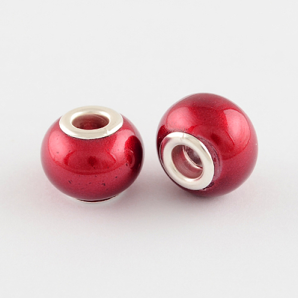 

PandaHall Spray Painted Glass European Beads, with Brass Silver Color Plated Cores, Large Hole Beads, Rondelle, FireBrick, 15x12mm, Hole..., Red
