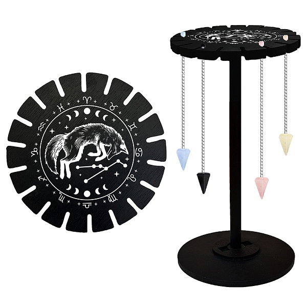 

PandaHall Wooden Wheel, Wooden Display Shelf, Black Holder Stand, Rustic Divination Pendulum Storage Rack, Witch Stuff, Fox, Wheel: 120x8mm...