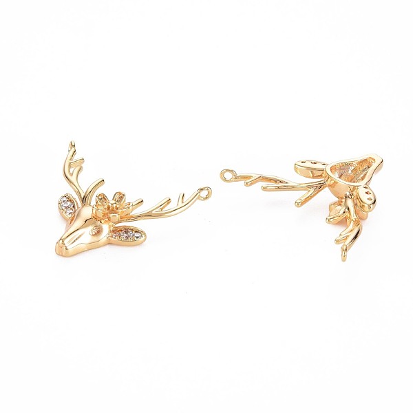 

PandaHall Brass Micro Pave Clear Cubic Zirconia Connector Charms, Nickel Free, Christmas, Deer Antler, Real 18K Gold Plated, 19x24~26x5mm...