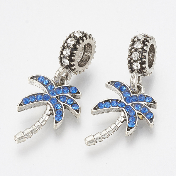 

PandaHall Alloy Enamel European Dangle Charms, Large Hole Pendants, Coconut Tree, Antique Silver, Sapphire, 28mm, Hole: 4.5mm..., Blue