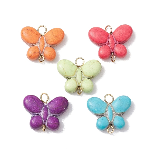 

PandaHall Dyed Synthetic Turquoise Butterfly Connector Charms, with Golden Tone 304 Stainless Steel Double Loops, Mixed Color, 17x20x5.5mm..., Multicolor