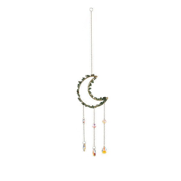 

PandaHall Crystal Chandelier Glass Teardrop Pendant Decorations, Hanging Sun Catchers, with Natural Green Aventurine Chips Beads, Moon...