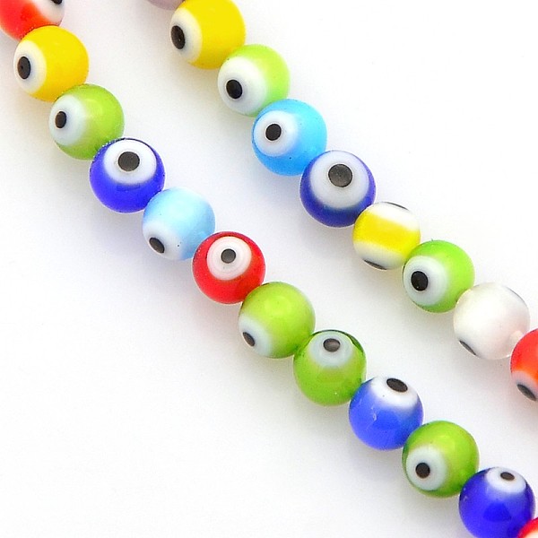 

PandaHall Handmade Evil Eye Lampwork Round Bead Strands, Mixed Color, 4mm, Hole: 1mm, about 96pcs/strand, 16 inch Lampwork Evil Eye..., Multicolor