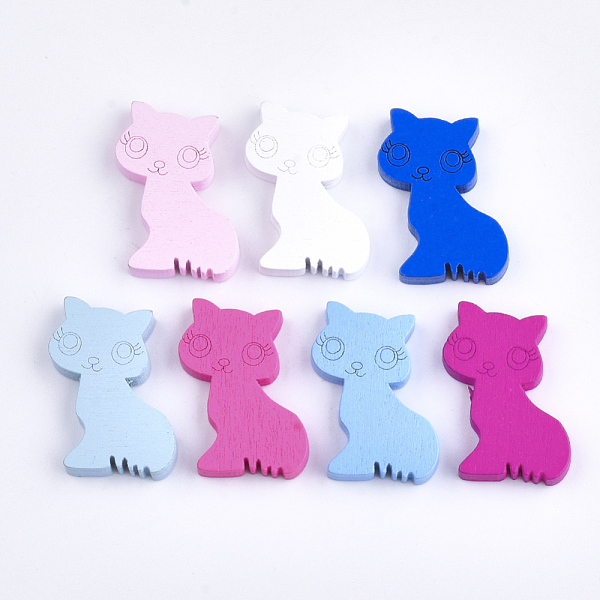 

PandaHall Kitten Natural Wood Beads, Dyed, Cartoon Cat Shape, Mixed Color, 29x24x5mm, Hole: 2mm, about 545pcs/500g Wood Cat Shape Multicolor