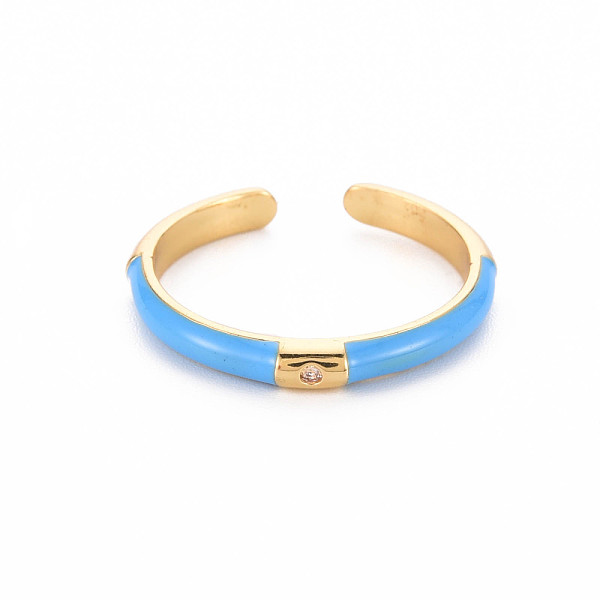 

PandaHall Brass Enamel Cuff Rings, Open Rings, with Clear Cubic Zirconia, Nickel Free, Golden, Dodger Blue, US Size 8(18.1mm) Brass+Cubic...