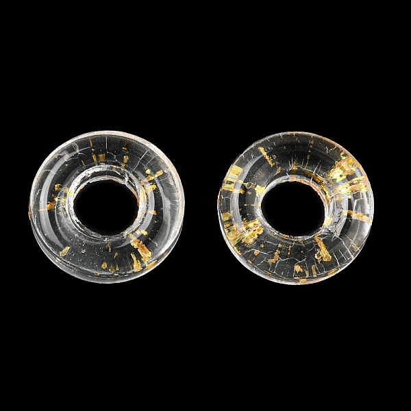 

PandaHall Transparent Glass European Beads, Large Hole Beads, Donut, Gold, 10x3mm, Hole: 3.0~4.3mm Glass Donut Gold