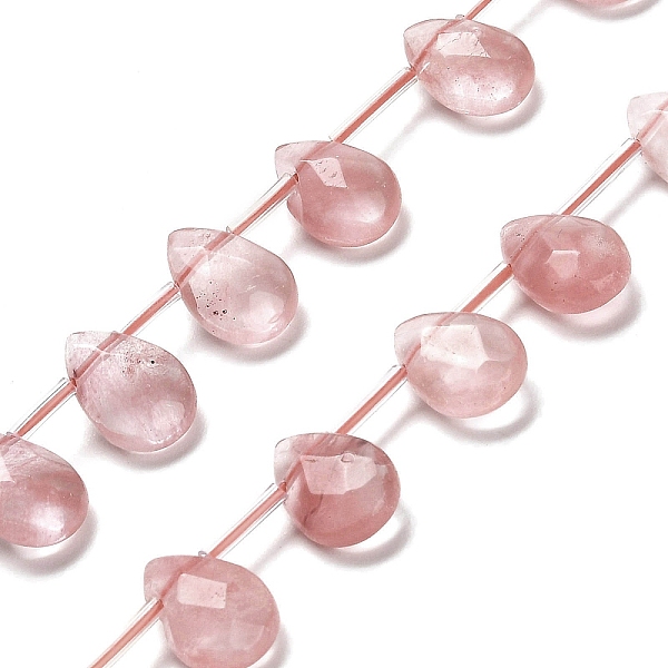 

PandaHall Cherry Quartz Glass Beads Strands, Faceted, Teardrop, Top Drilled, 12x8x3.5mm, Hole: 0.9mm, about 28pcs/strand, 13.78''(35cm)...