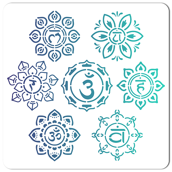 

PandaHall PET Plastic Drawing Painting Stencils Templates, Square, Creamy White, Chakra Theme, 30x30cm Plastic Others