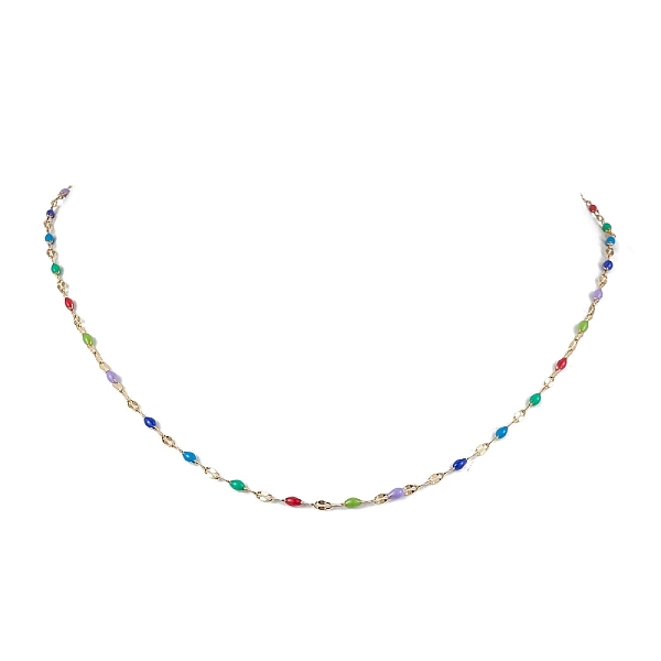 

PandaHall 304 Stainless Steel Enamel Link Chains Necklaces, Colorful, 16.93 inch(43cm) 304 Stainless Steel