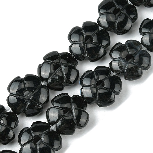 

PandaHall Natural Black Stone Beads Strands, Flower, 14x14x5.5mm, Hole: 1.2mm, about 29pcs/strand, 14.80''(37.6cm) Black Stone Flower