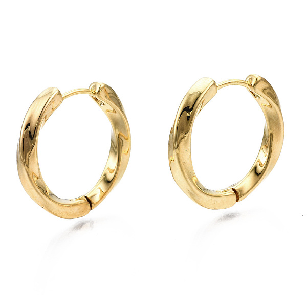 

PandaHall Brass Huggie Hoop Earrings, Nickel Free, Twisted Ring Shape, Real 18K Gold Plated, 21x3mm, Pin: 1mm Brass Ring