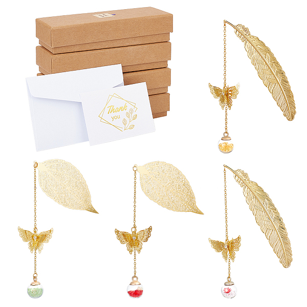 

PandaHall Glass Ball & 3D Brass Butterfly Pendant Bookmarks, with Paper Greeting Card & Envelopes, Cardboard Boxes, Golden, 202~240mm Brass..., Multicolor