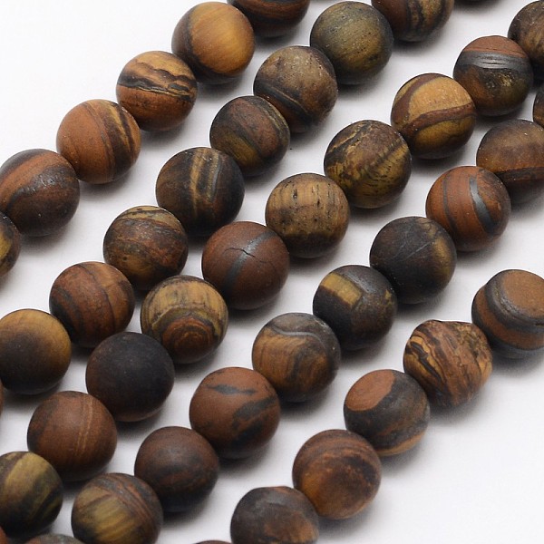 

PandaHall Natural Tiger Eye Beads Strands, Frosted, Round, 8mm, Hole: 1mm, about 48pcs/strand, 15.1 inch Tiger Eye Round Brown