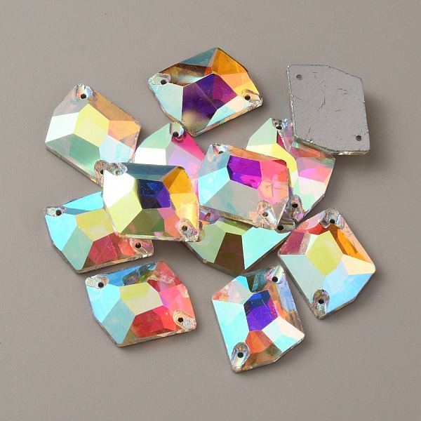 

PandaHall Sew on Rhinestones, Glass Rhinestone, 2-Holes Links, Garments Accessories, Irregular Rhombus, Crystal AB, 26x22x7mm, Hole: 1.2mm..., Clear