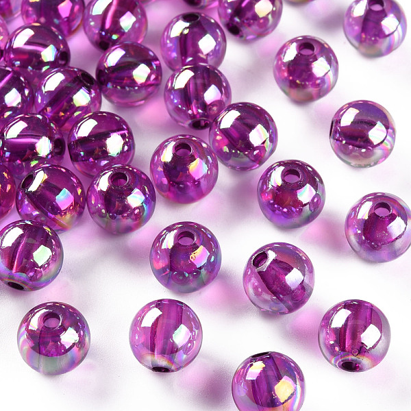 

PandaHall Transparent Acrylic Beads, AB Color Plated, Round, Magenta, 10x9mm, Hole: 2mm, about 940pcs/500g Acrylic Round Pink