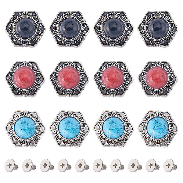 

PandaHall Gorgecraft 21 Sets 3 Colors Alloy Buttons, with Synthetic Turquoise and Iron Screws, for Purse, Bags, Leather Crafts Decoration..., Multicolor
