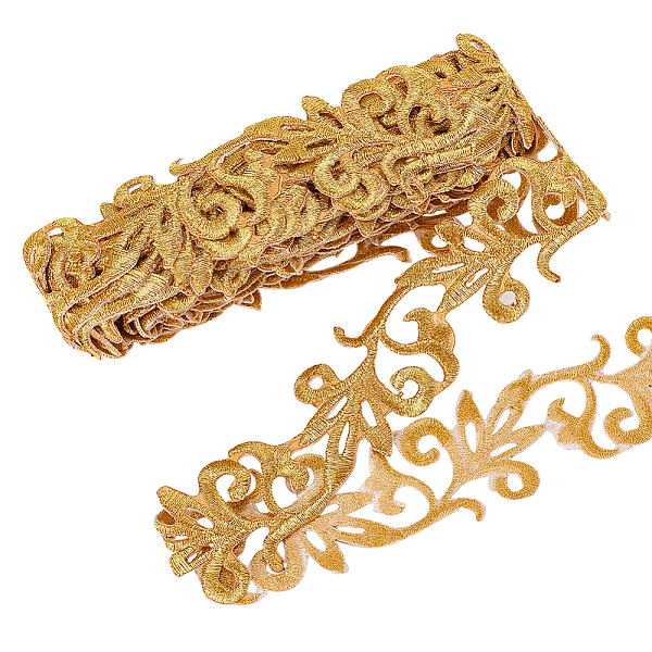 

PandaHall 4.37 Yards Gold Embroidery Polyester Ribbons, 1.3 Inch Wide Adhesive Goldenrod Lace Trim Iron on Metallic Flower Lace for Sewing...