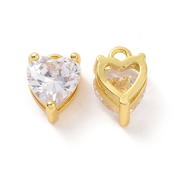 

PandaHall Brass Pendants with Clear Glass, Heart Charms, Real 18K Gold Plated, 10x7x5.5mm, Hole: 1.5mm Brass+Glass Heart