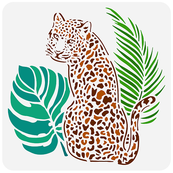 

PandaHall FINGERINSPIRE Leopard Stencil 11.8x11.8inch Reusable Tropical Leopard Painting Stencil DIY Art Tropical Leaf Drawing Template...