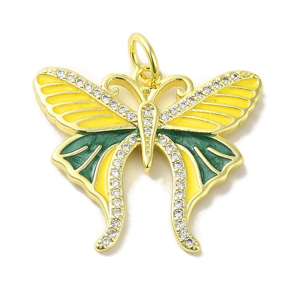 

PandaHall Brass Enamel Micro Pave Cubic Zirconia Pendants, Real 18K Gold Plated Butterfly Charms, with Jump Ring, Yellow, 22x25x2.5mm, Hole...