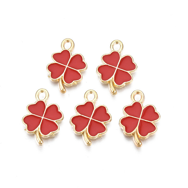 

PandaHall Rack Plating Alloy Enamel Pendants, Cadmium Free & Nickel Free & Lead Free, Clover, Light Gold, Dark Red, 19x13x1.5mm, Hole: 1.6mm...