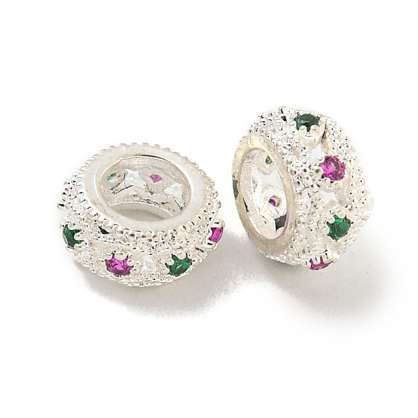 

PandaHall Rack Plating Brass Micro Pave Colorful Cubic Zirconia European Beads, Large Hole Beads, Long-Lasting Plated, Lead Free & Cadmium...