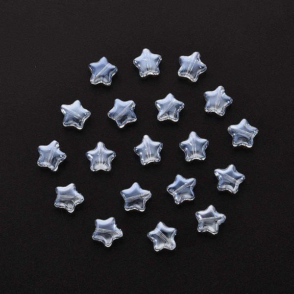 

PandaHall 20Pcs Transparent Spray Painted Glass Beads, AB Color Plated, Star, Light Blue, 8x8.5x4mm, Hole: 1mm Glass Star