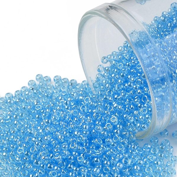 

PandaHall TOHO Round Seed Beads, Japanese Seed Beads, (104) Transparent Luster Aqua, 15/0, 1.5mm, Hole: 0.7mm, about 3000pcs/bottle..., Cyan