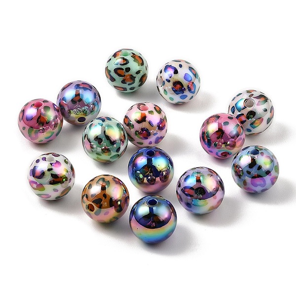 

PandaHall UV Plating Opaque Acrylic Beads, Iridescent, Round with Leopard Pattern, Mixed Color, 15mm, Hole: 2.4mm Acrylic Round Multicolor