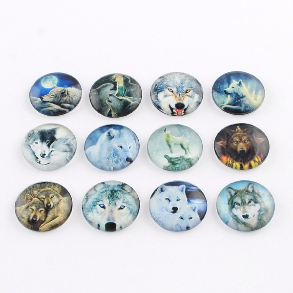 Halbrund / Kuppel Wolf Muster Glas Flatback BlumeCabochons Für DIY-Projekte