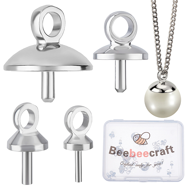 

PandaHall Beebeecraft 40Pcs 4 Size Eye Pin Bail Peg Pendants 925 Sterling Silver Plated Pearl Cup Eye Pins with Small Pearl Cup for Half...