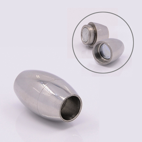 

PandaHall 304 Stainless Steel Magnetic Clasps with Glue-in Ends, Oval, Stainless Steel Color, 18x10.5mm, Hole: 6mm 304 Stainless Steel Oval