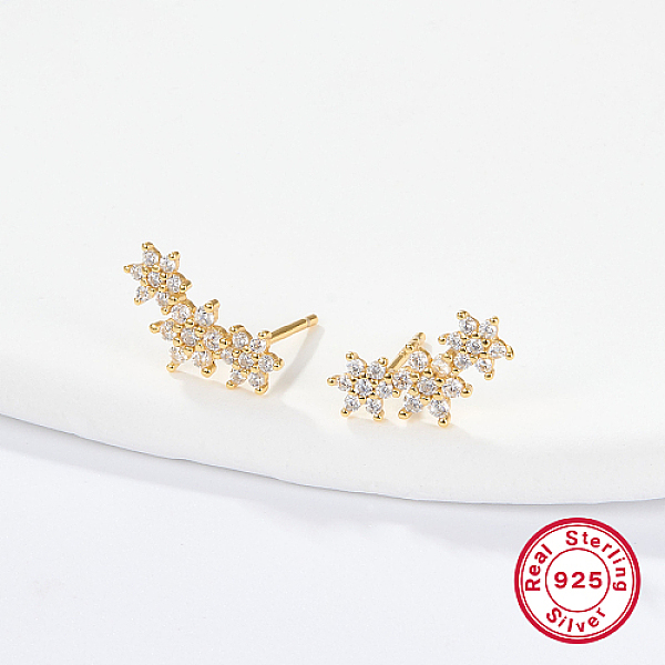 

PandaHall Cubic Zirconia Flower Stud Earrings, Golden 925 Sterling Silver Post Earings, Clear, 12x5mm Cubic Zirconia Flower Clear