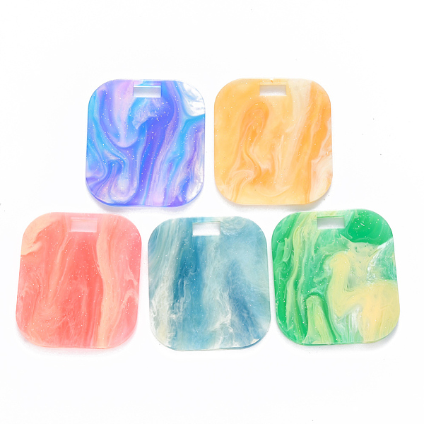 

PandaHall Cellulose Acetate(Resin) Pendants, with Glitter Powder, Rectangle, Mixed Color, 42x36~37x2.5mm, Hole: 4x8mm Cellulose Acetate..., Multicolor