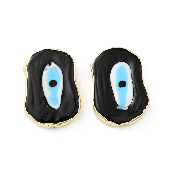 

PandaHall Rack Plating Handmade Evil Eye Lampwork Beads, with Brass Findings, Long-Lasting Plated, Oval, Black, 25x18x5.5~6mm, Hole: 1.8mm...