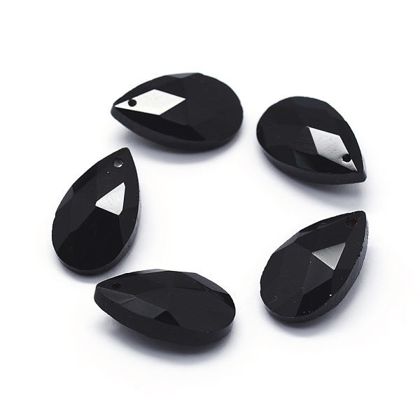 

PandaHall Faceted Glass Pendants, Teardrop, Black, 15x9.5x5.5mm, Hole: 1mm Glass Teardrop Black