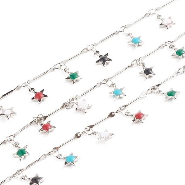 

PandaHall Brass Bar Link Chains, Soldered, with Enamel Star Charms & Spool, Long-Lasting Plated, Platinum, 12.5x2x1mm, Star: 8.5x6.5x2mm...