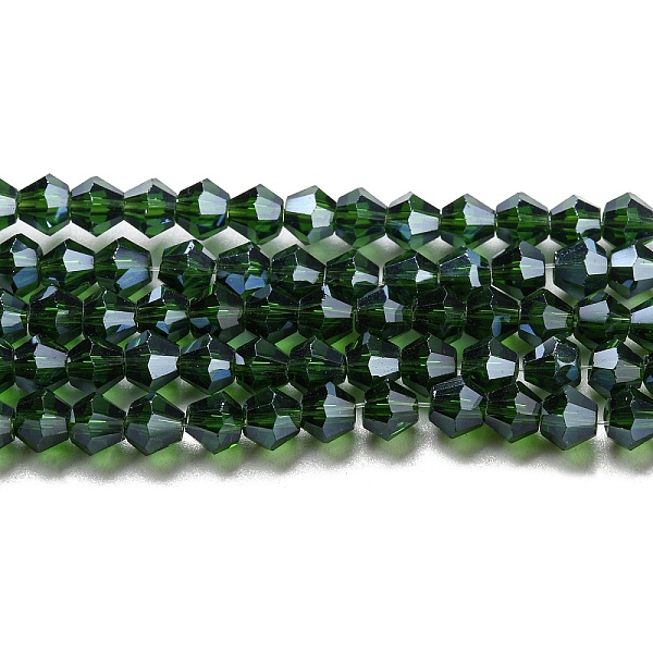 

PandaHall Transparent Electroplate Glass Beads Strands, Pearl Luster Plated, Faceted, Bicone, Dark Green, 4x4mm, Hole: 0.8mm, about...