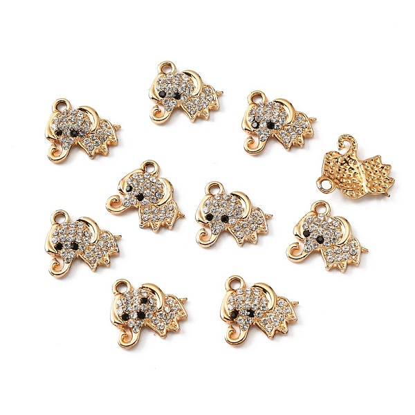 

PandaHall 10Pcs Alloy Rhinestone Pendants, Elephant, Light Gold, 17x17x3mm, Hole: 2mm Alloy+Rhinestone Elephant Black