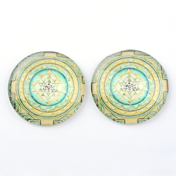 

PandaHall Glass Cabochons, Half Round/Dome, Kaleidoscope Pattern, Pale Goldenrod, 12x4mm Glass Half Round