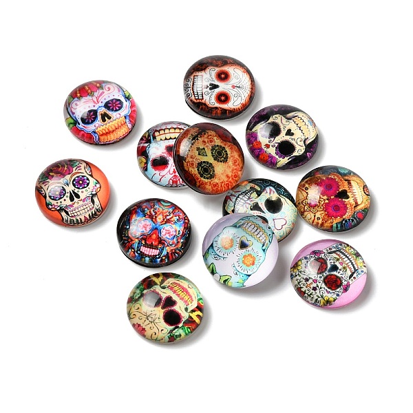 

PandaHall Glass Cabochons, Half Round/Dome, Skull, 12x4.5mm, 12pcs/set Glass Skull