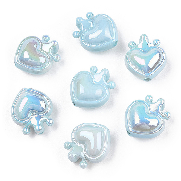

PandaHall UV Plating Opaque Rainbow Iridescent Acrylic Beads, Heart with Crown, Light Sky Blue, 24.5x21.5x14mm, Hole: 3mm Acrylic Heart